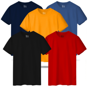 Bundle of 5 Classic T-Shirts -BLACK RED YELLOW NAVY BLUE LIGHT INDIGO