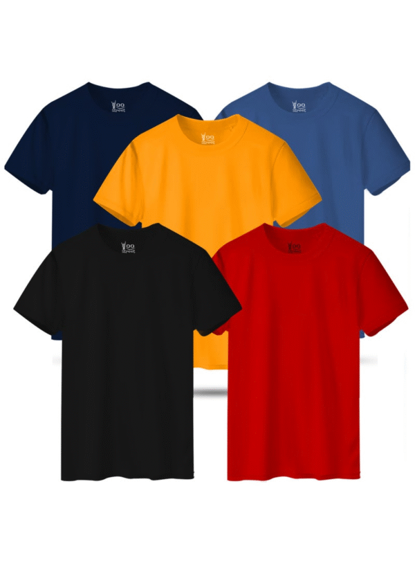 Bundle of 5 Classic T-Shirts -BLACK RED YELLOW NAVY BLUE LIGHT INDIGO