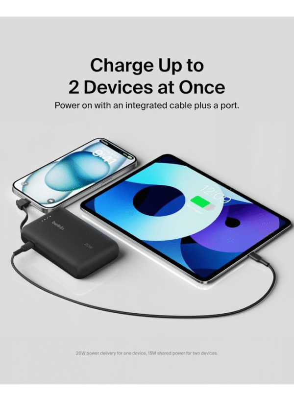 BoostCharge Power Bank, Portable Power Bank with Integrated Cable 10K PD 20W - Fast Charge USB-C Power Delivery, iPhone Power Bank Fast Charging for iPhone 16 Series, iPad Pro, Galaxy S24, More Matte Black - Image 2